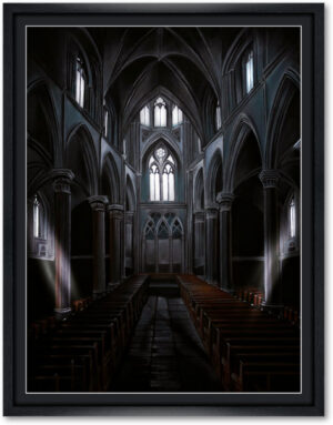 Impression Fine Art 60x80 cm cathédrale gothique cadre noir mat Le Silence de la Lumière