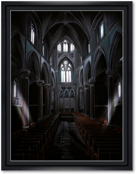 Impression Fine Art 60x80 cm cathédrale gothique cadre noir mat Le Silence de la Lumière